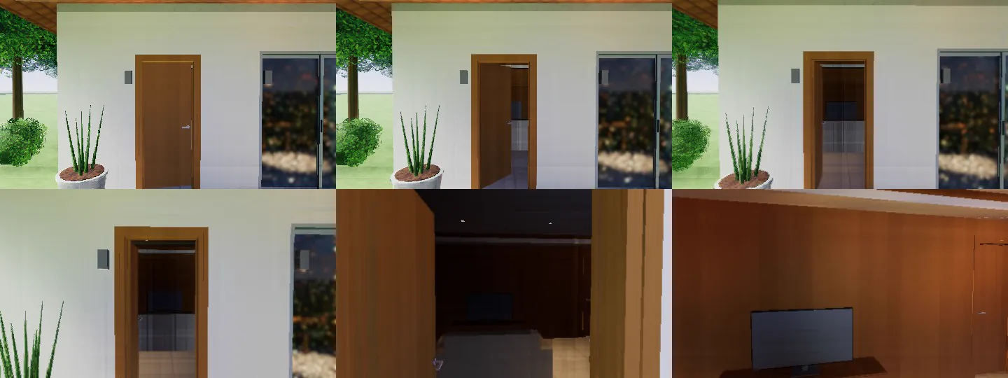 Vídeo em path tracing: a porta abre quando o percurso passa por ela