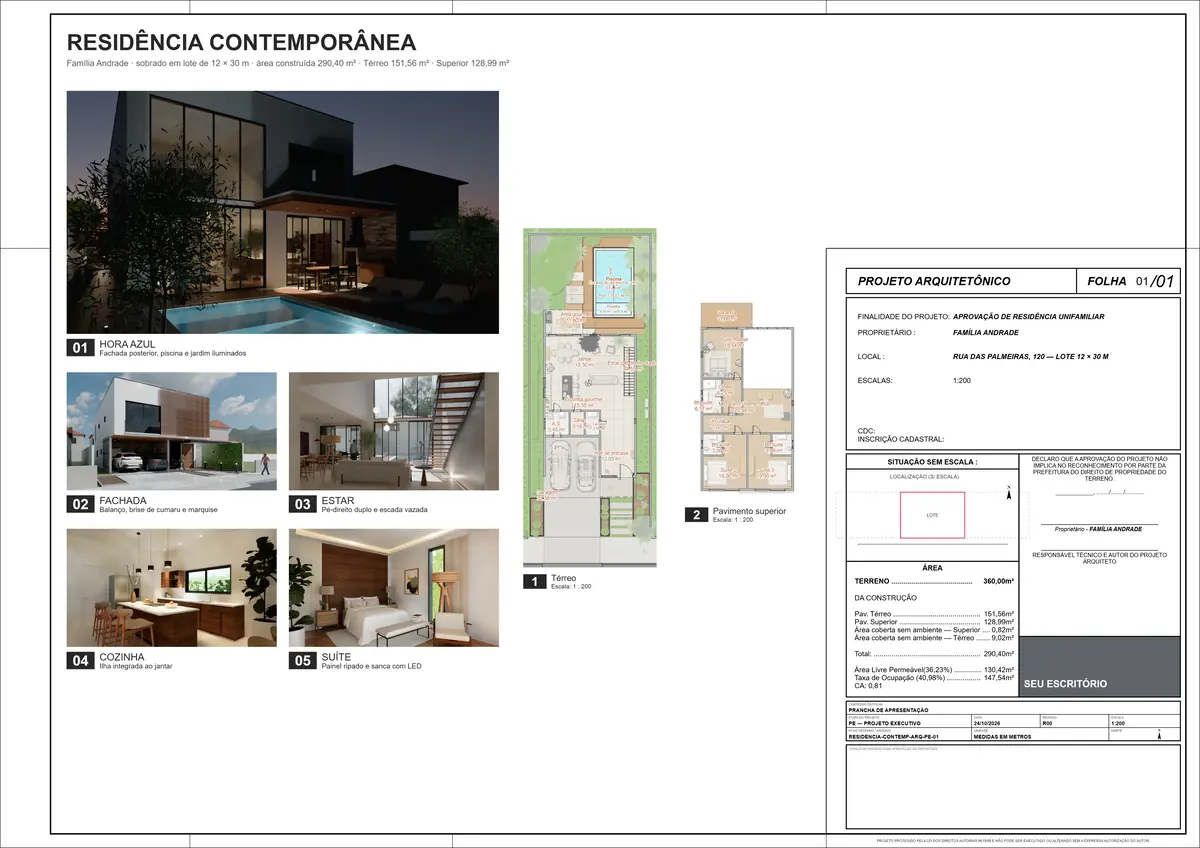 Prancha do projeto do sobrado com o carimbo, gerada do mesmo modelo